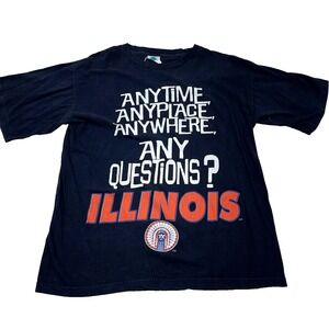 Vintage‎ Illinois Fighting Illini Shirt Men Large Black 90s Y2K Tee Retro Adult